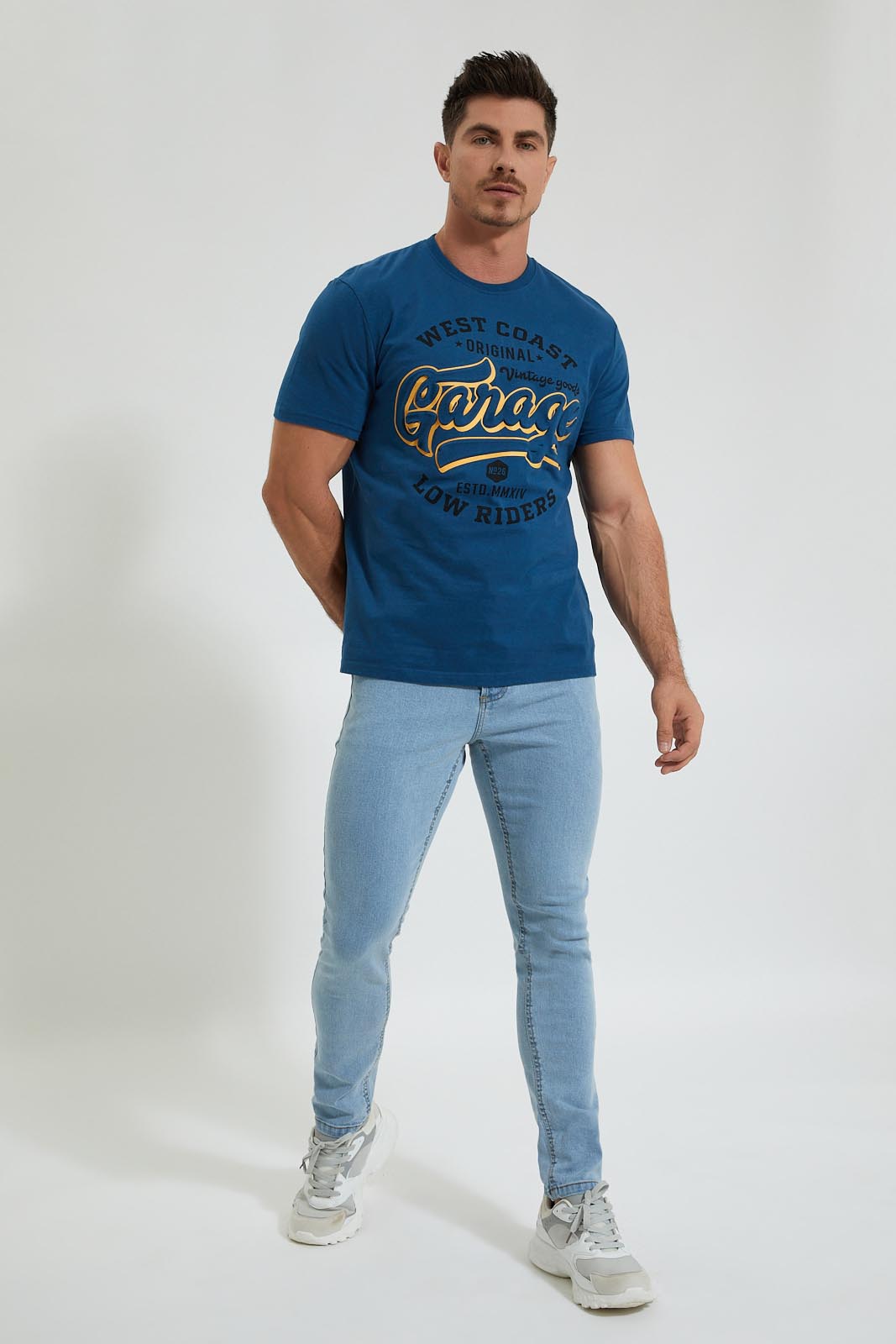 

Blue Short Sleeved Printed T-Shirt