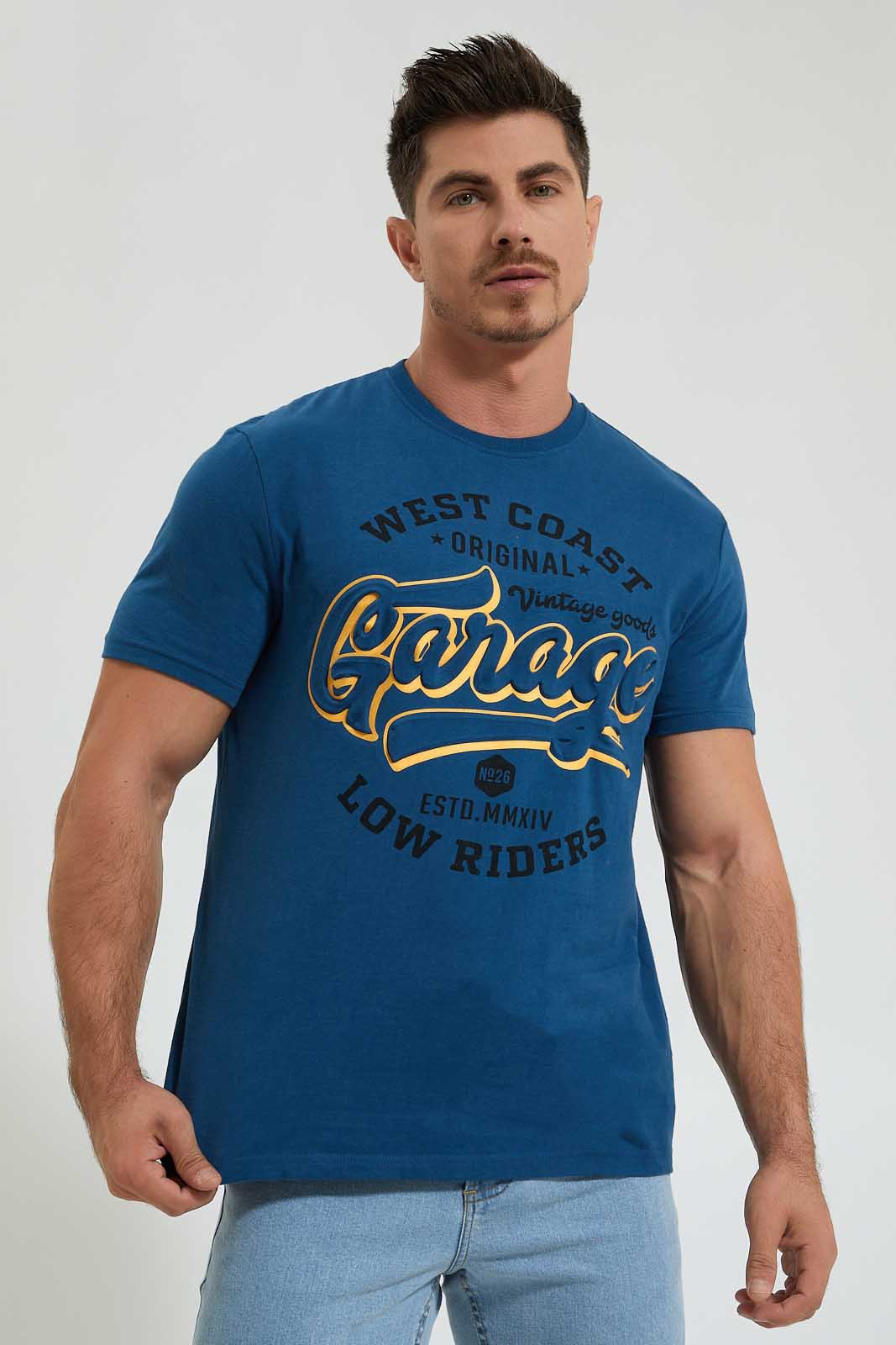 

Blue Short Sleeved Printed T-Shirt