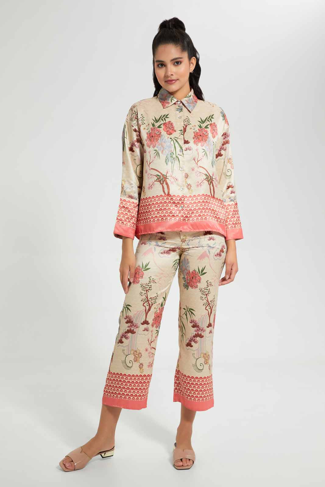 

Beige Floral Blouse