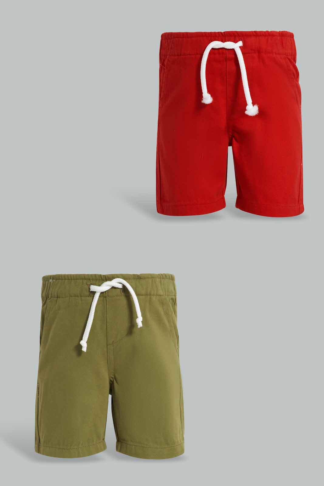 

Red And Olive Pull On Chino Short Set For Baby Boys (Pack Of 2