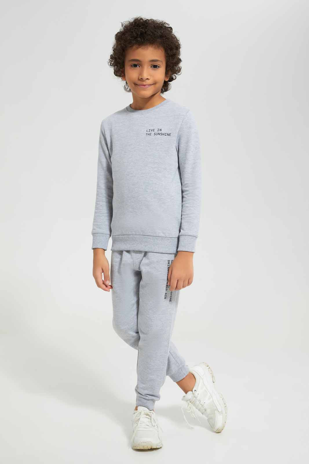 

Grey Embellished Jogger Set For Boys (2 Piece