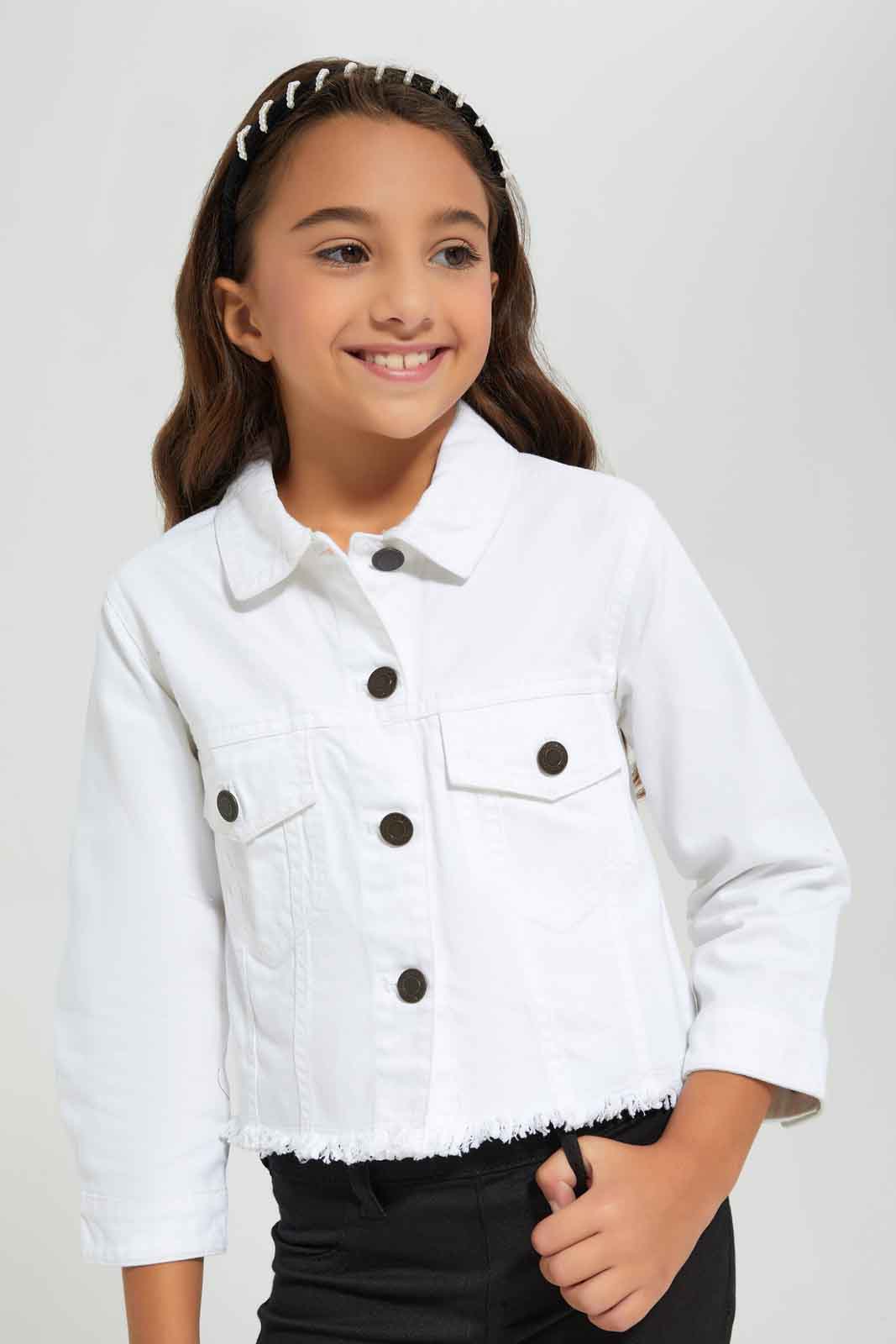 Buy Girls White Denim Jacket for Girls 123612904 in Saudi Arabia | REDTAG