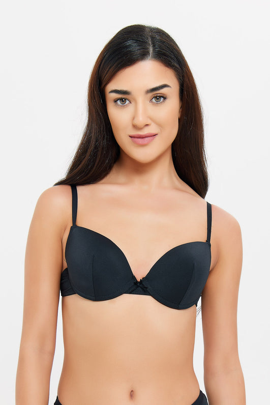 Women Pink And Black Push-Up Bra (Pack of 2)