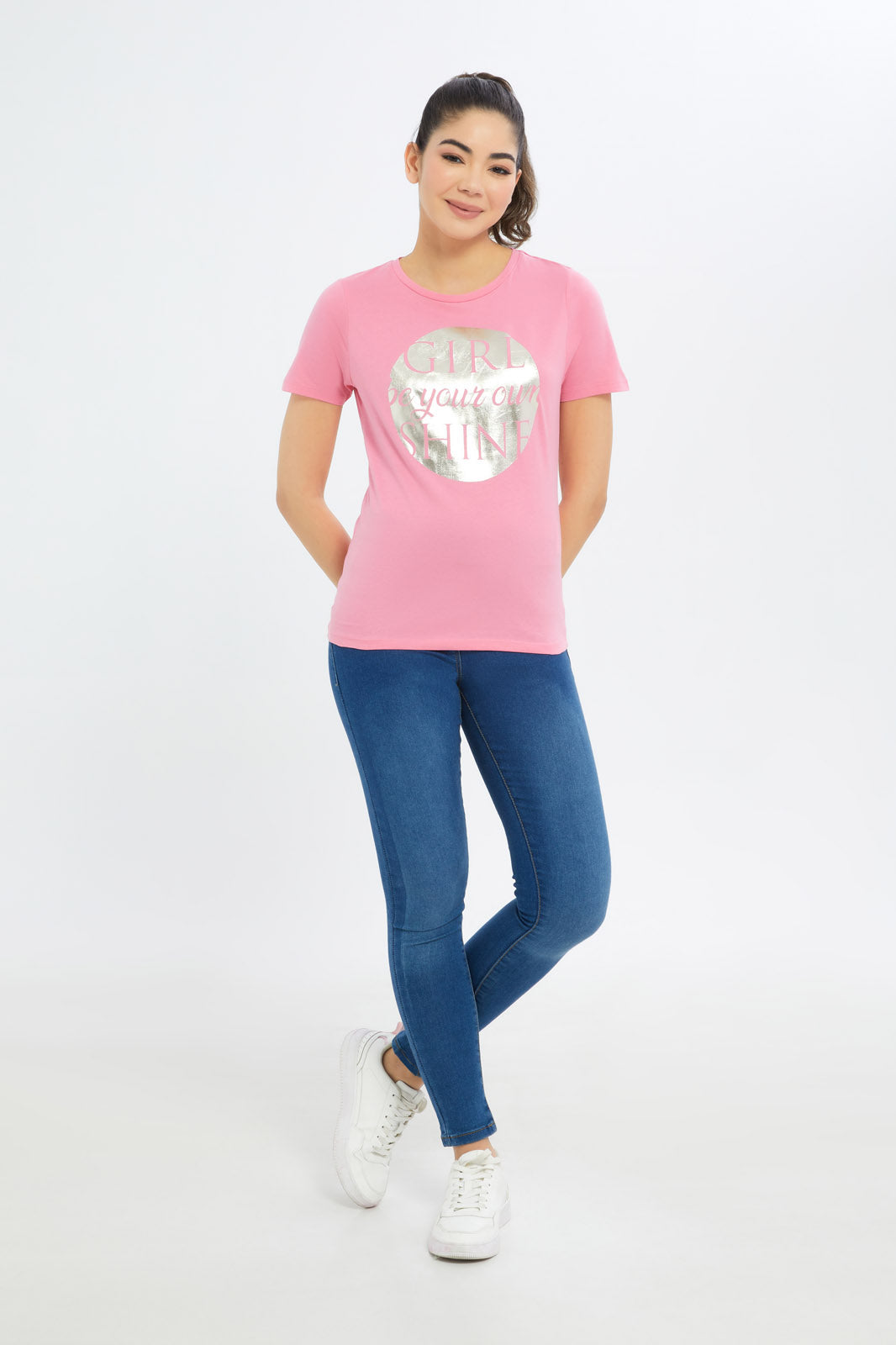 Buy Women Pink Printed T-Shirt 125428131 in Saudi Arabia | REDTAG