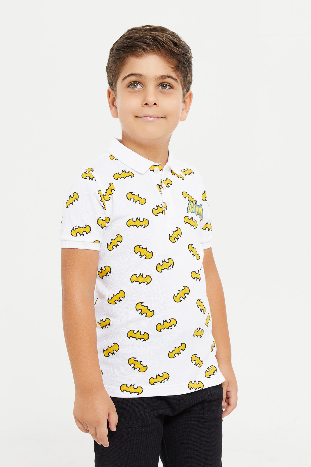 

Boys White Batman All Over Print Polo Shirt