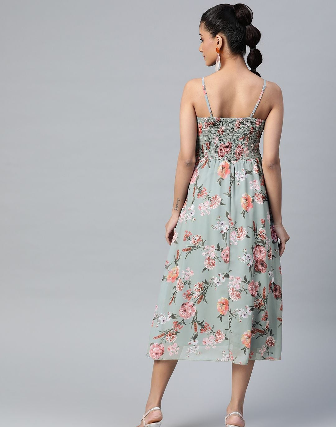 Olive Floral Strappy Midi Dress