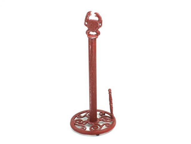 Red Whitewashed Cast Iron Crab Paper Towel Holder 16"