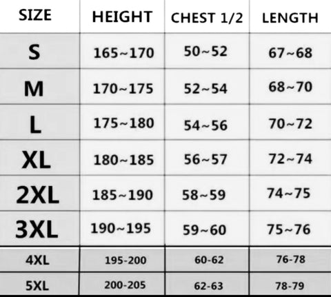 Sizing chart – Classic Shirts ZA