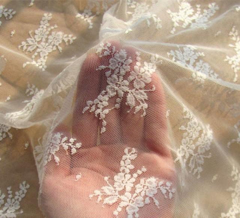 ivory white French stretch lace fabric 