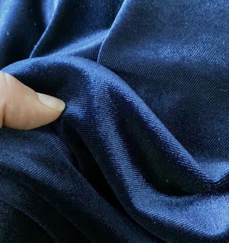 stretch velour navy polyester elastane jersey velvet dress fabric close up photo
