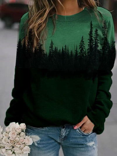 Long Sleeve Casual Pullover Art Paintings Mountain Forest Blouse