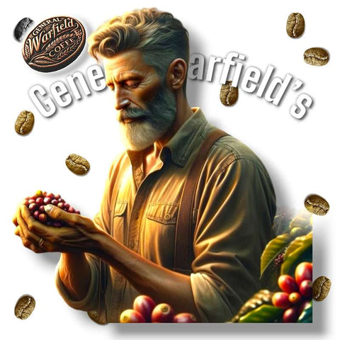 General Warfield holding the finest and most unique specialty grade Arabica coffee beans in the world