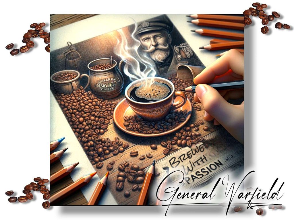 Artistic visual representation of General Warfield's coffee brewed with passion