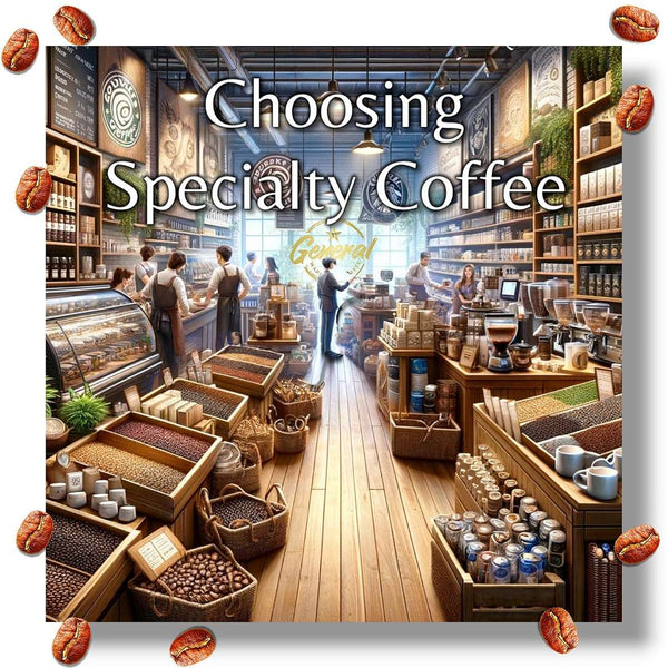 Expert guide to selecting specialty-grade coffee, showcasing a vibrant and detailed depiction of coffee beans, roasters, and packaging methods in an ultra-realistic coffee shop setting.