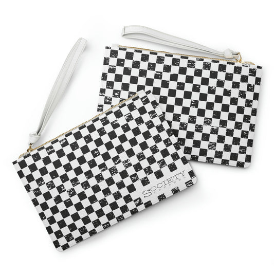 society essentials • checkered clutch (gray/white