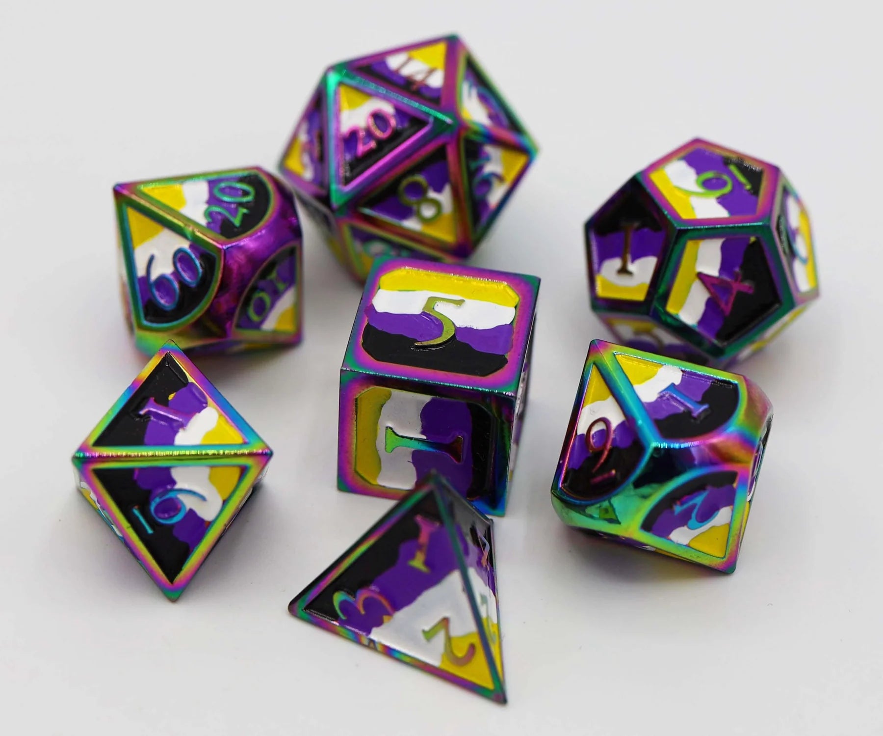 Nonbinary Pride Flag - RPG Metal Dice Set