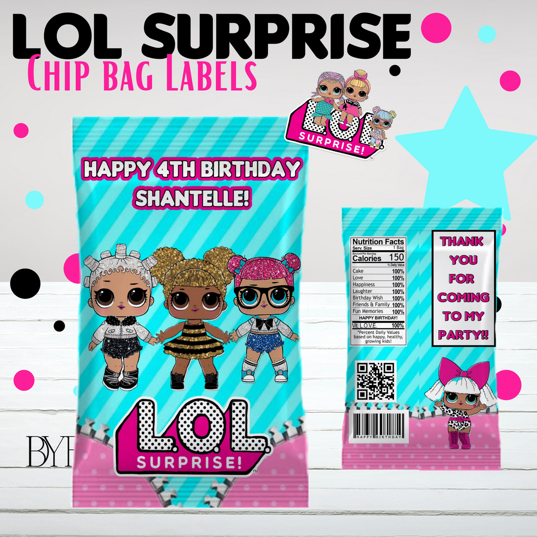 lol surprise doll chip bag printable digital pdf custom birthday par designs by finess