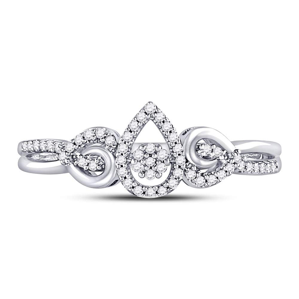 10kt White Gold Womens Round Diamond Teardrop Cluster Curl Ring 1/8 Cttw
