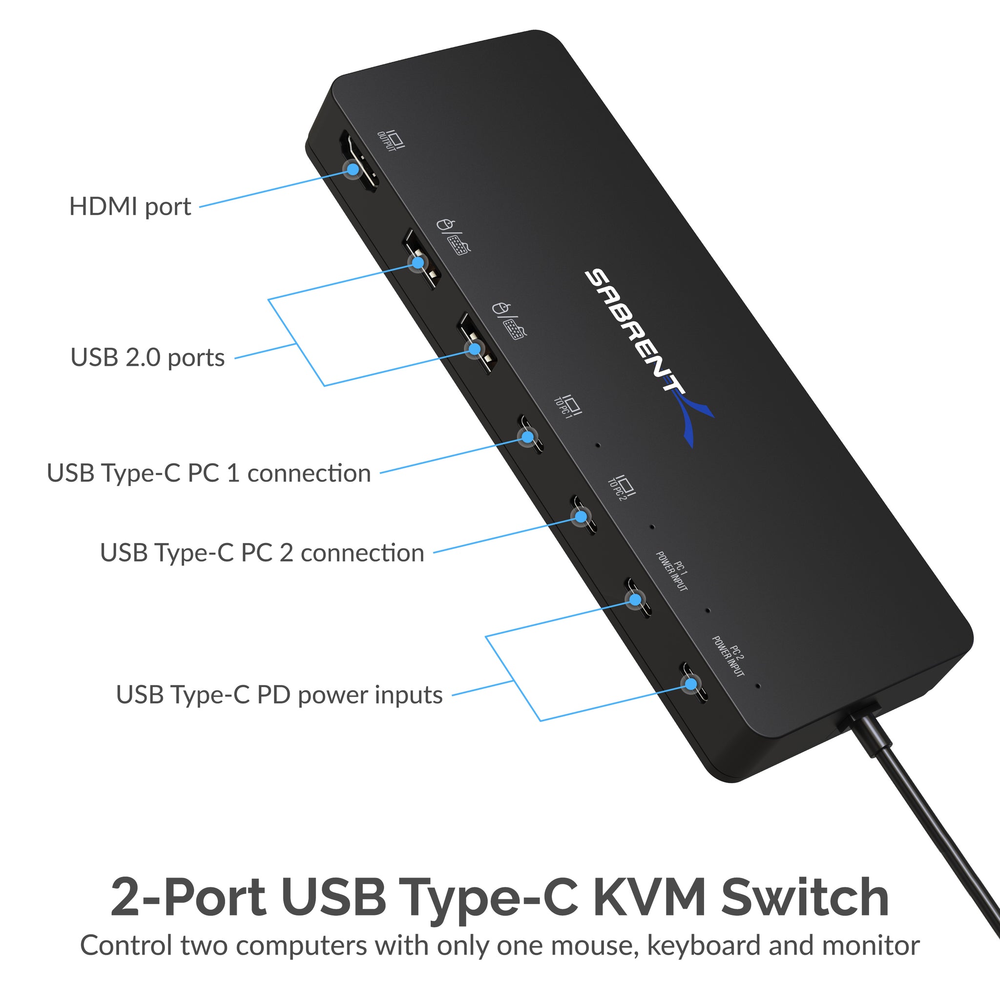 artikel Disciplinair Populair 2-Port USB Type-C KVM Switch - Sabrent