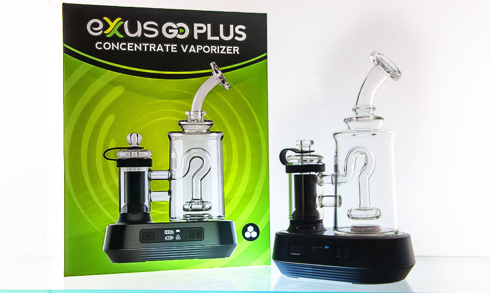 Exxus Go Plus on white display next to packaging