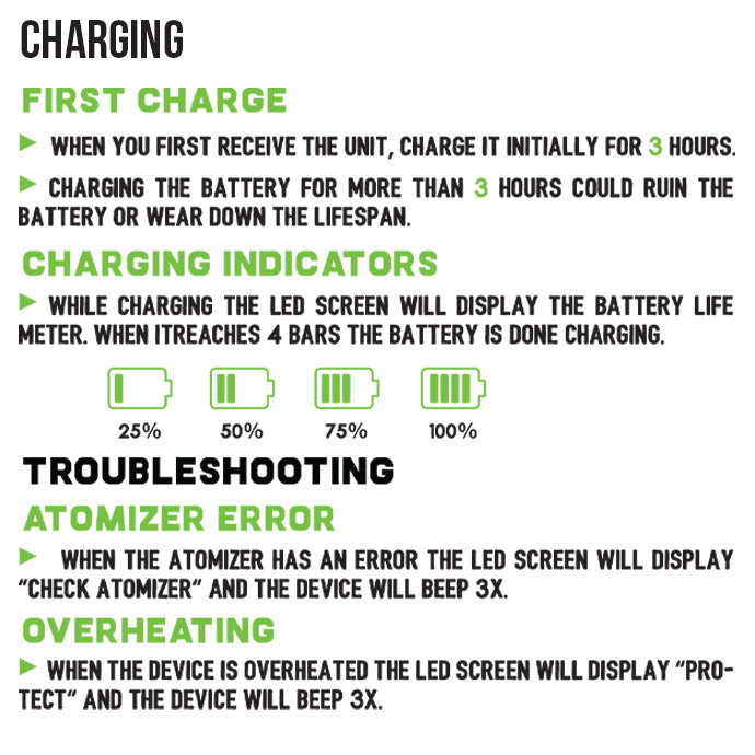 Charging and troubleshooting the Exxus Go Plus on white background