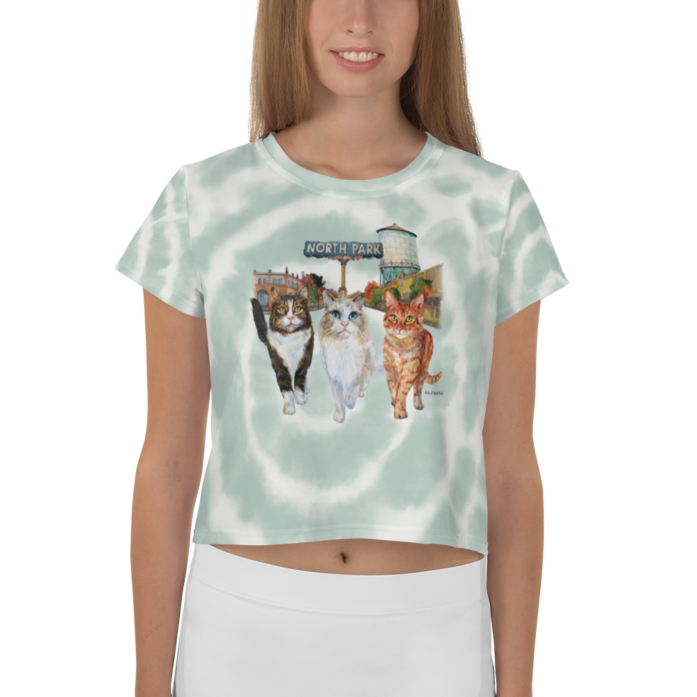 Cats of North Park Women's Tie-Dye Crop Tee Green