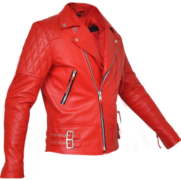 Classic Diamond Biker Red Leather Jacket – Gallanto.co.uk Online ...