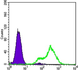 Figure 3: Flow cytometric analysis of LOVO cells using FABP2 mouse mAb (green) and negative control (purple).