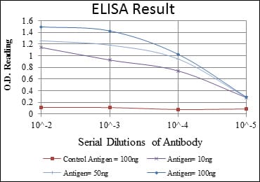 Red: Control Antigen (100ng); Purple: Antigen (10ng); Green: Antigen (50ng); Blue: Antigen (100ng);