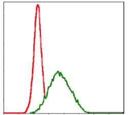 Figure 6: Flow cytometric analysis of MCF-7 cells using MSH6 mouse mAb (green) and negative control (red).