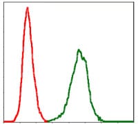 Figure 5: Flow cytometric analysis of NIH/3T3 cells using SERPINE1 mouse mAb (green) and negative control (red).