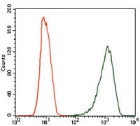 Figure 5: Flow cytometric analysis of MCF-7 cells using NOS2 mouse mAb (green) and negative control (red).