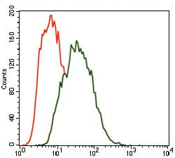 Figure 3: Flow cytometric analysis of SK-N-SH cells using MARK3 mouse mAb (green) and negative control (red).