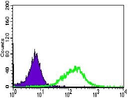 Figure 5: Flow cytometric analysis of HepG2 cells using ALPI mouse mAb (green) and negative control (purple).