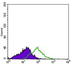 Figure 4: Flow cytometric analysis of HL60 cells using ITGA2B mouse mAb (green) and negative control (purple).