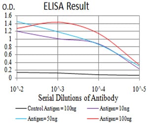 Figure 1: Black line: Control Antigen (100 ng);Purple line: Antigen (10ng); Blue line: Antigen (50 ng); Red line:Antigen (100 ng)