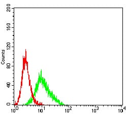 Figure 6:Flow cytometric analysis of Ramos cells using CD183 mouse mAb (green) and negative control (red).