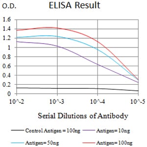 Figure 1: Black line: Control Antigen (100 ng);Purple line: Antigen (10ng); Blue line: Antigen (50 ng); Red line:Antigen (100 ng)