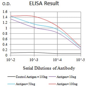 Figure 1: Black line: Control Antigen (100 ng);Purple line: Antigen (10ng); Blue line: Antigen (50 ng); Red line:Antigen (100 ng)