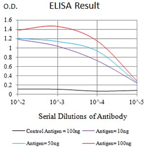 Figure 1: Black line: Control Antigen (100 ng);Purple line: Antigen (10ng); Blue line: Antigen (50 ng); Red line:Antigen (100 ng)