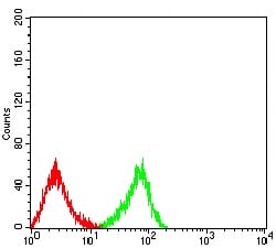 Figure 5:Flow cytometric analysis of HL-60 cells using CD370 mouse mAb (green) and negative control (red).