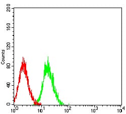 Figure 5:Flow cytometric analysis of HL-60 cells using CD127 mouse mAb (green) and negative control (red).