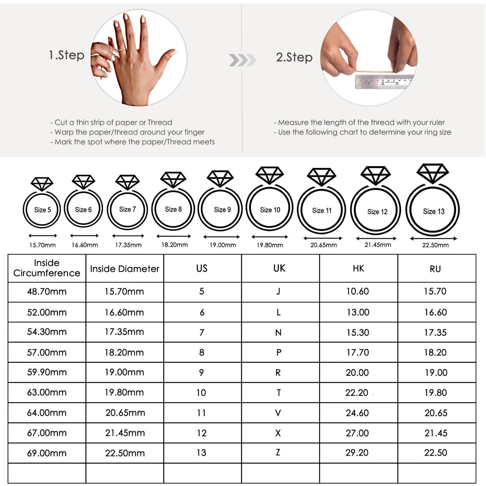 Ring Size Chart – Dhia Jewellery