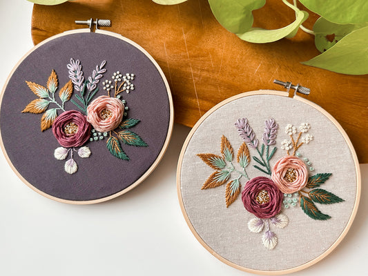 Floral Hand Embroidery Patterns, PDF Digital Download, 6 Size Hoop Art,  Modern Stitching 