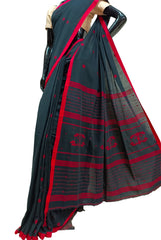 Black Handloom Cotton, Handwoven Jamdani Saree