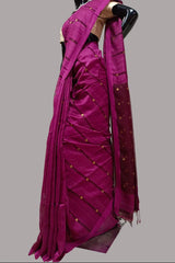 Deep Purple Handloom Matka silk saree, Soft Handloom pure Matka Muslin  silk saree with Coin Weaves on body and Anchal, with blouse