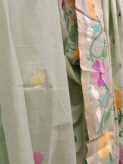 Light Green Handloom Handwoven Cotton Jamdani Saree