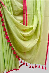 Green & Purple Handloom Soft Mull Cotton Saree