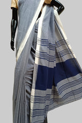 Handloom Handspun Cotton Saree With off white Plain woven border