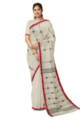 Off-White Handspun Handwoven Cotton Jamdani Saree